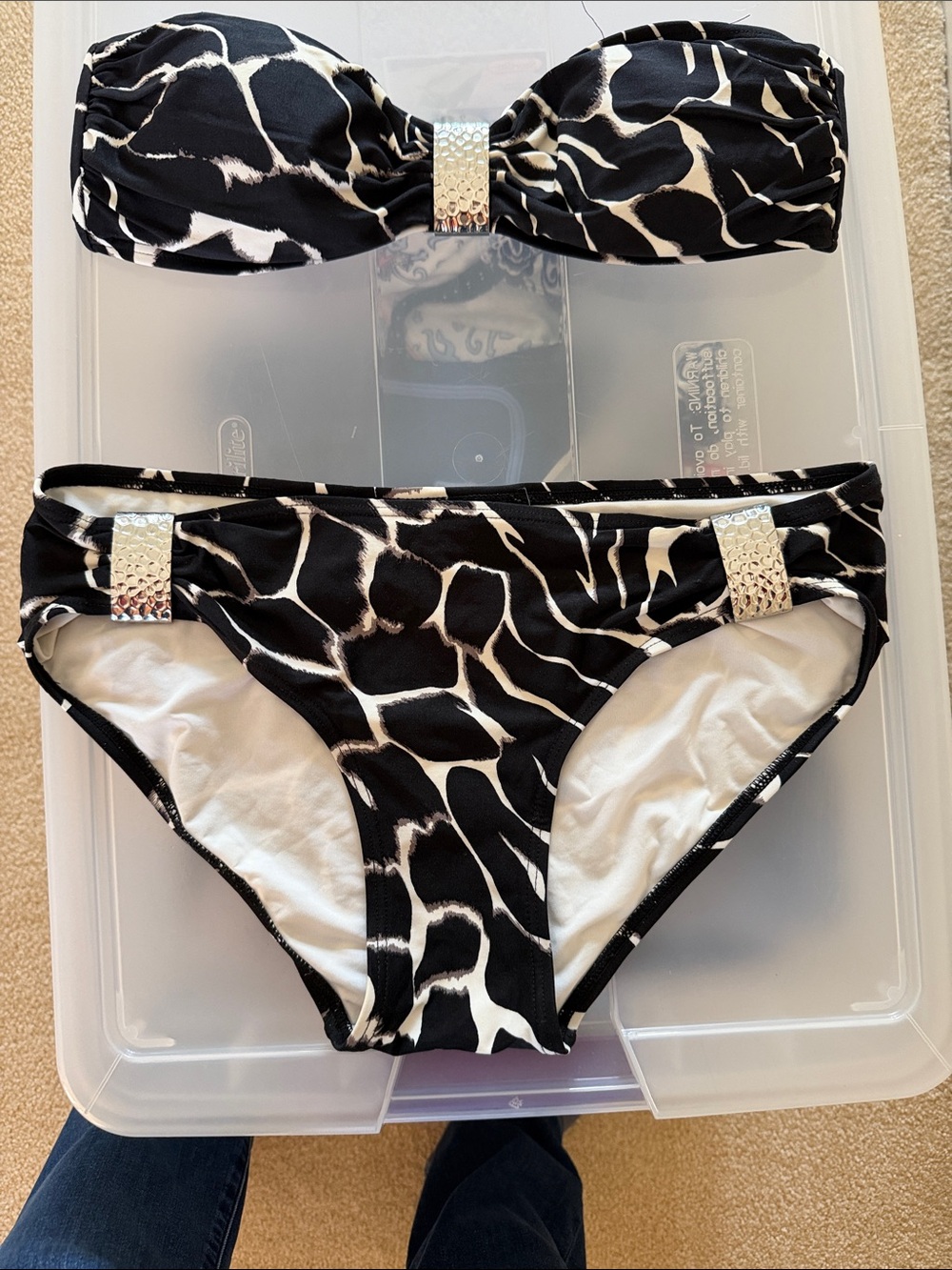 Michael -/Michael Kors Black & White Animal Print Bandeau Bikini Set